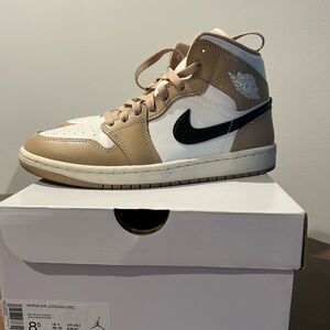 Nike Air Jordan 1 Mid Brown and White Sneakers